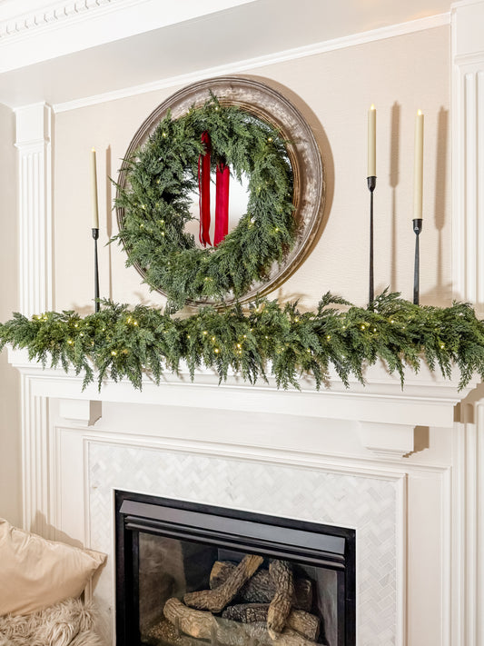 30" Illuminated Real Touch Everlasting Cedar Greens Wreath