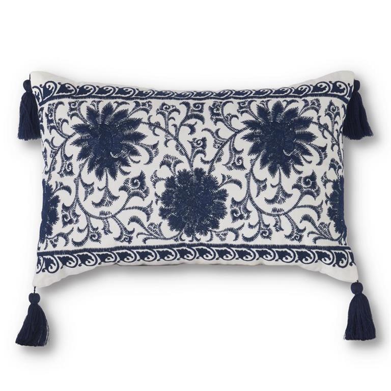 Positano Embroidered Throw Pillow with Tassels