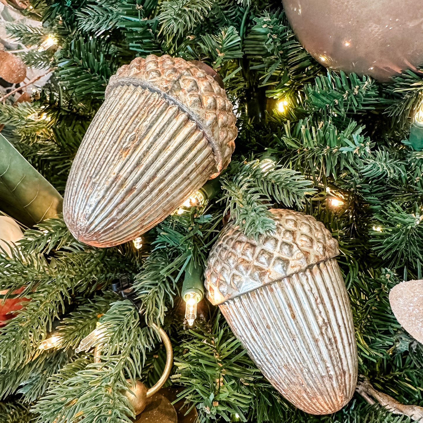 Set of 3 Antiqued Gold Acorn Ornaments