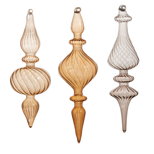 Set of 3 Blown Glass Chesnut Finial Ornaments