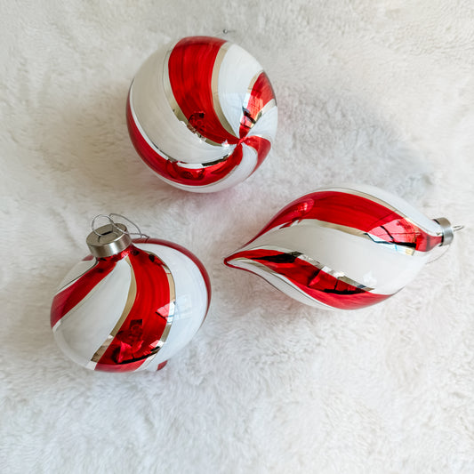 Set of 3 Peppermint Twist Glass Ornaments