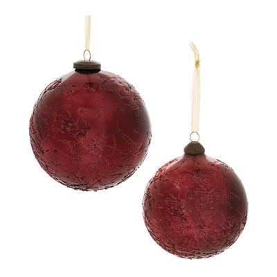 Set of 4 Scarlet Spun Glass Bauble Ornaments