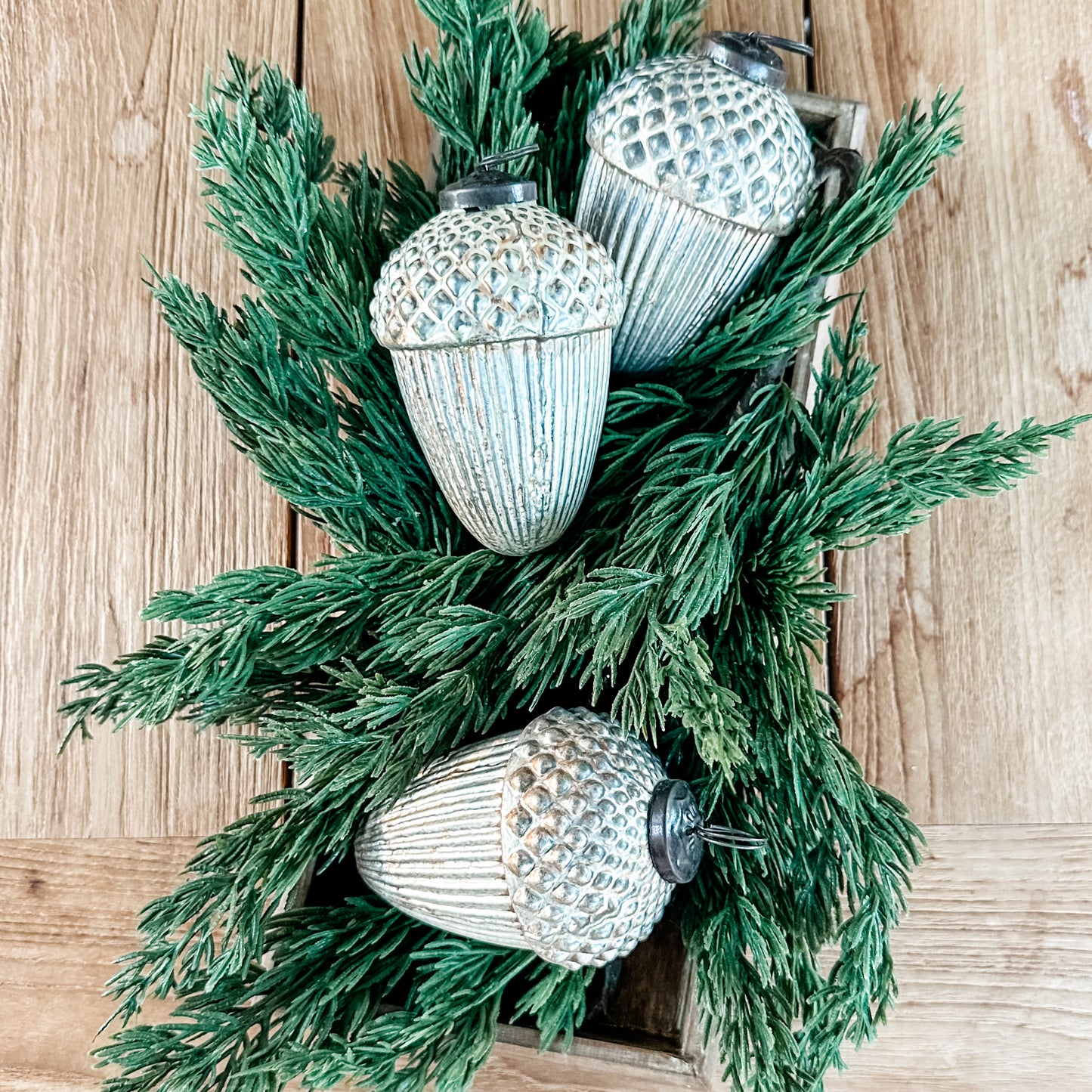 Set of 3 Antiqued Gold Acorn Ornaments