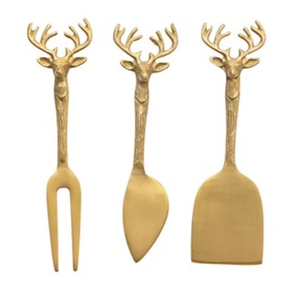 Brass Reindeer Cheese Knife Set