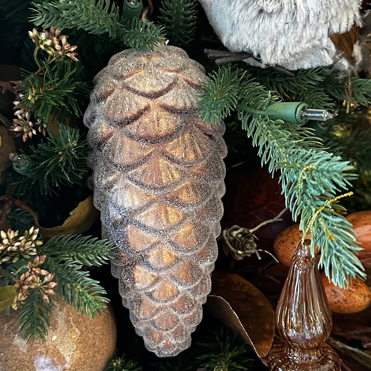 Set of 2 Frosted Iced Glass Pinecones