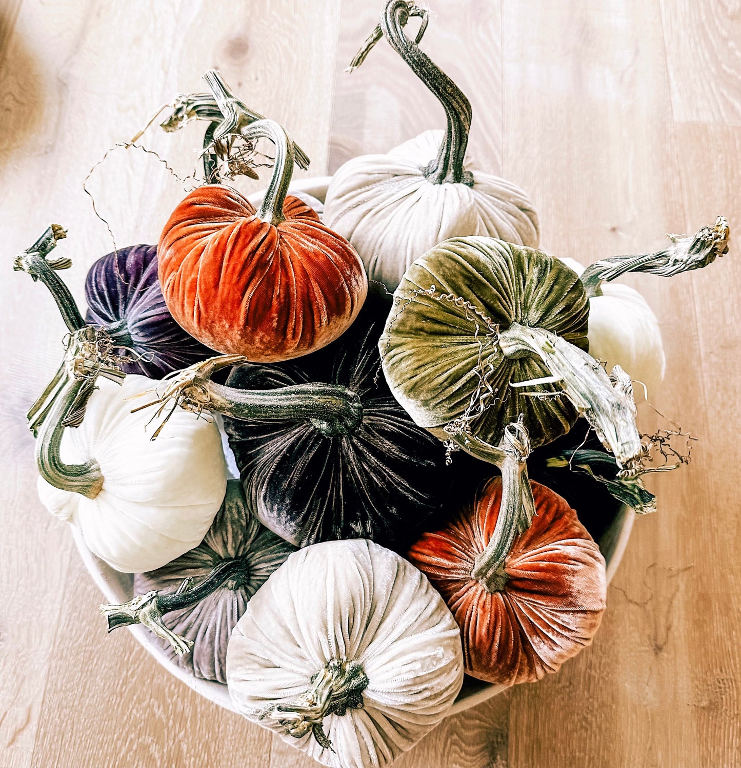 Silk Velvet Pumpkins with Natural Stems