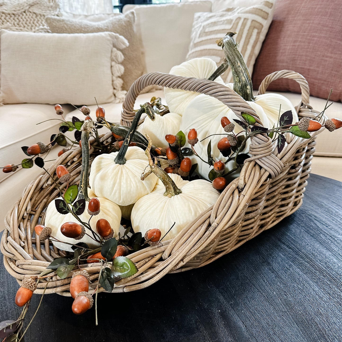 Silk Velvet Pumpkins with Natural Stems