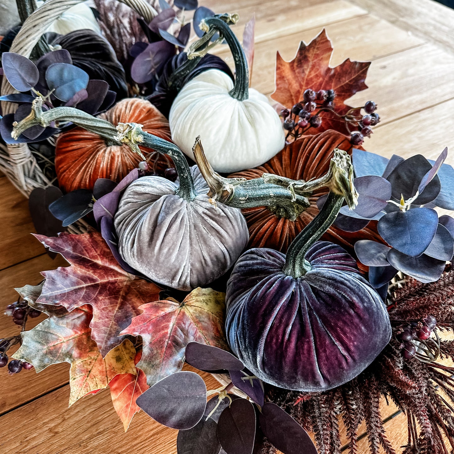 Silk Velvet Pumpkins with Natural Stems