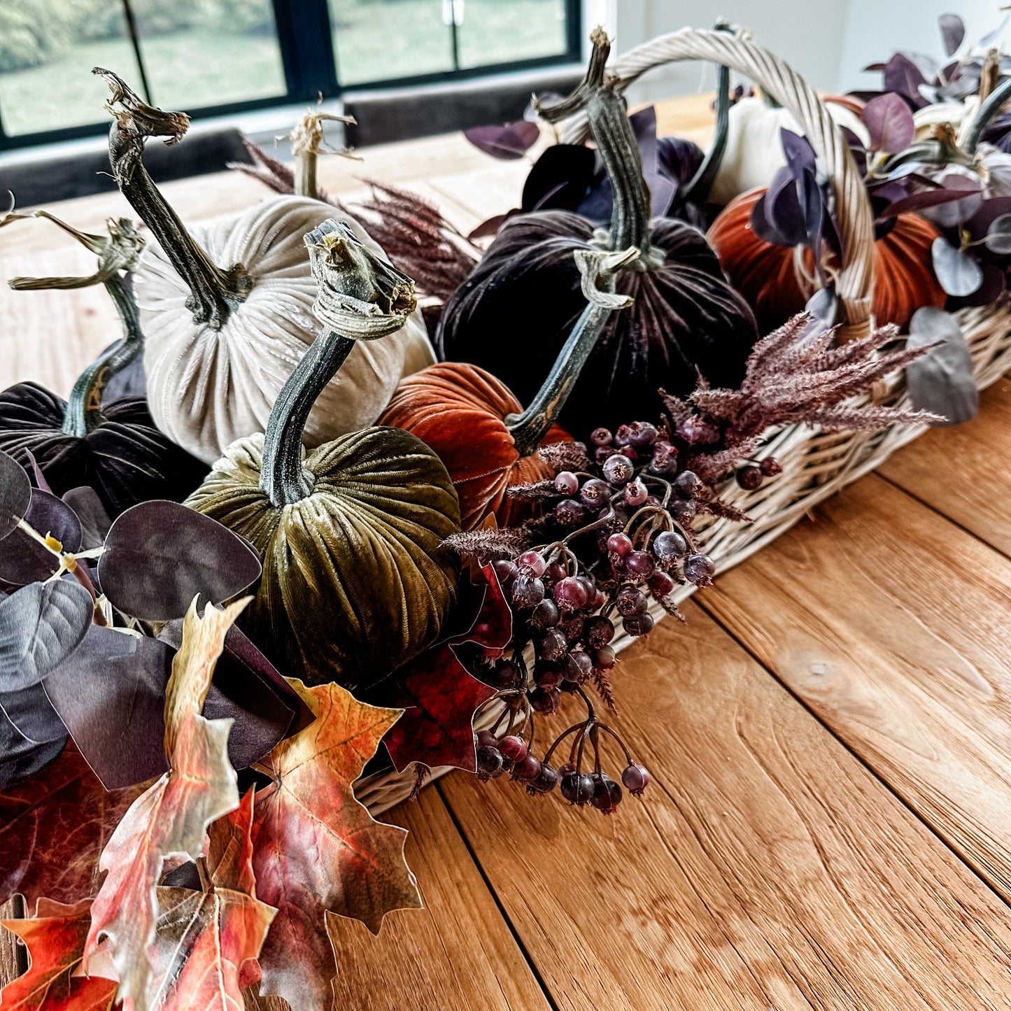 Silk Velvet Pumpkins with Natural Stems