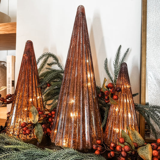 Set of 3 Frosted Coco Lit Glass Trees