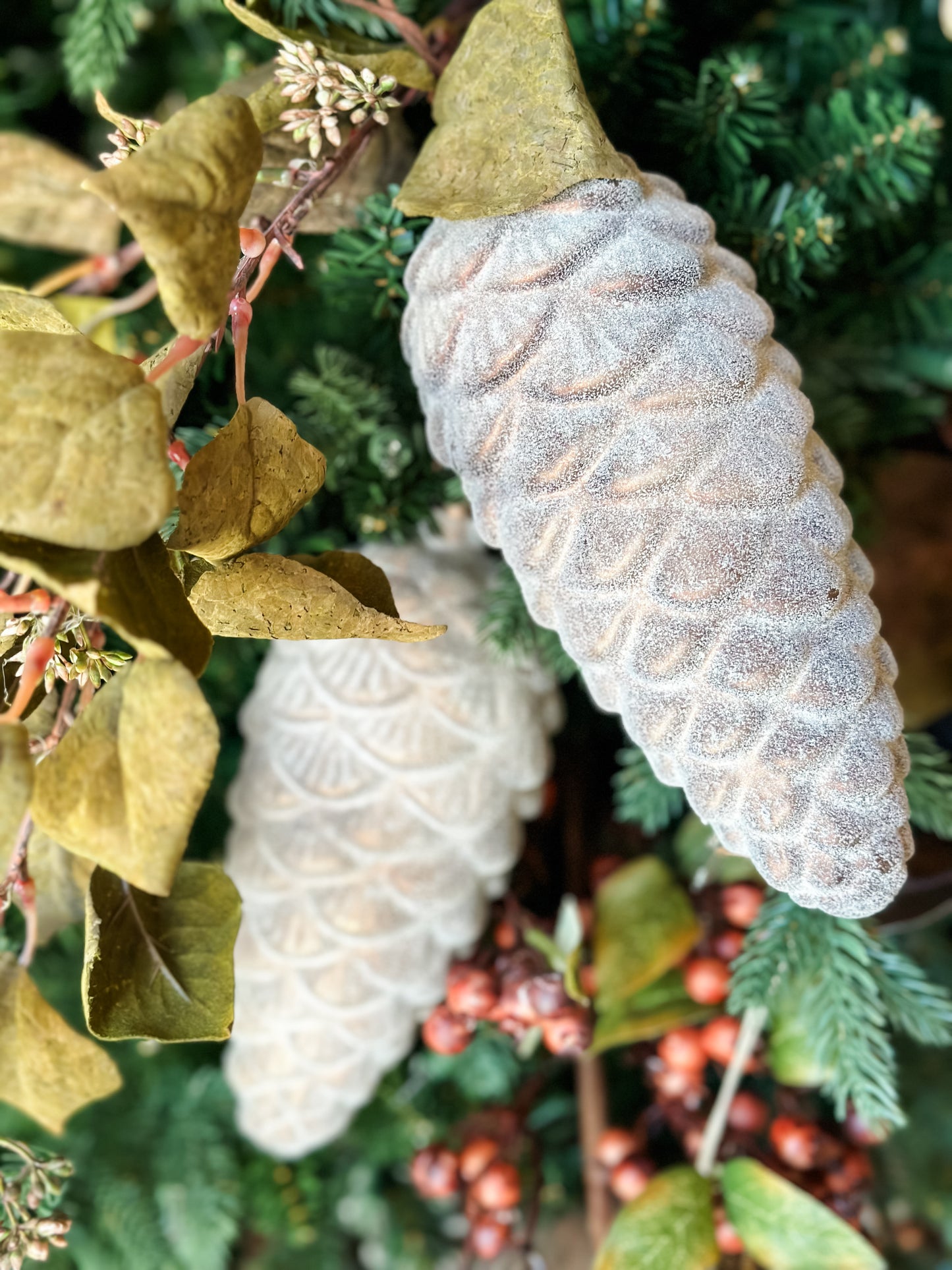 Set of 2 Frosted Iced Glass Pinecones