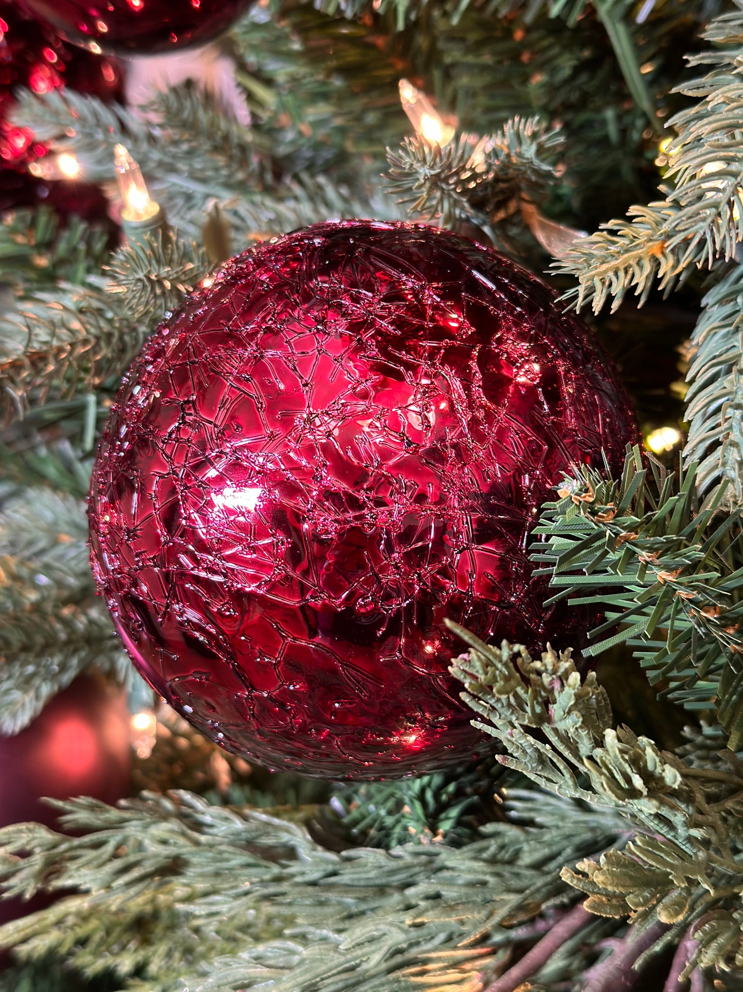 Set of 4 Scarlet Spun Glass Bauble Ornaments