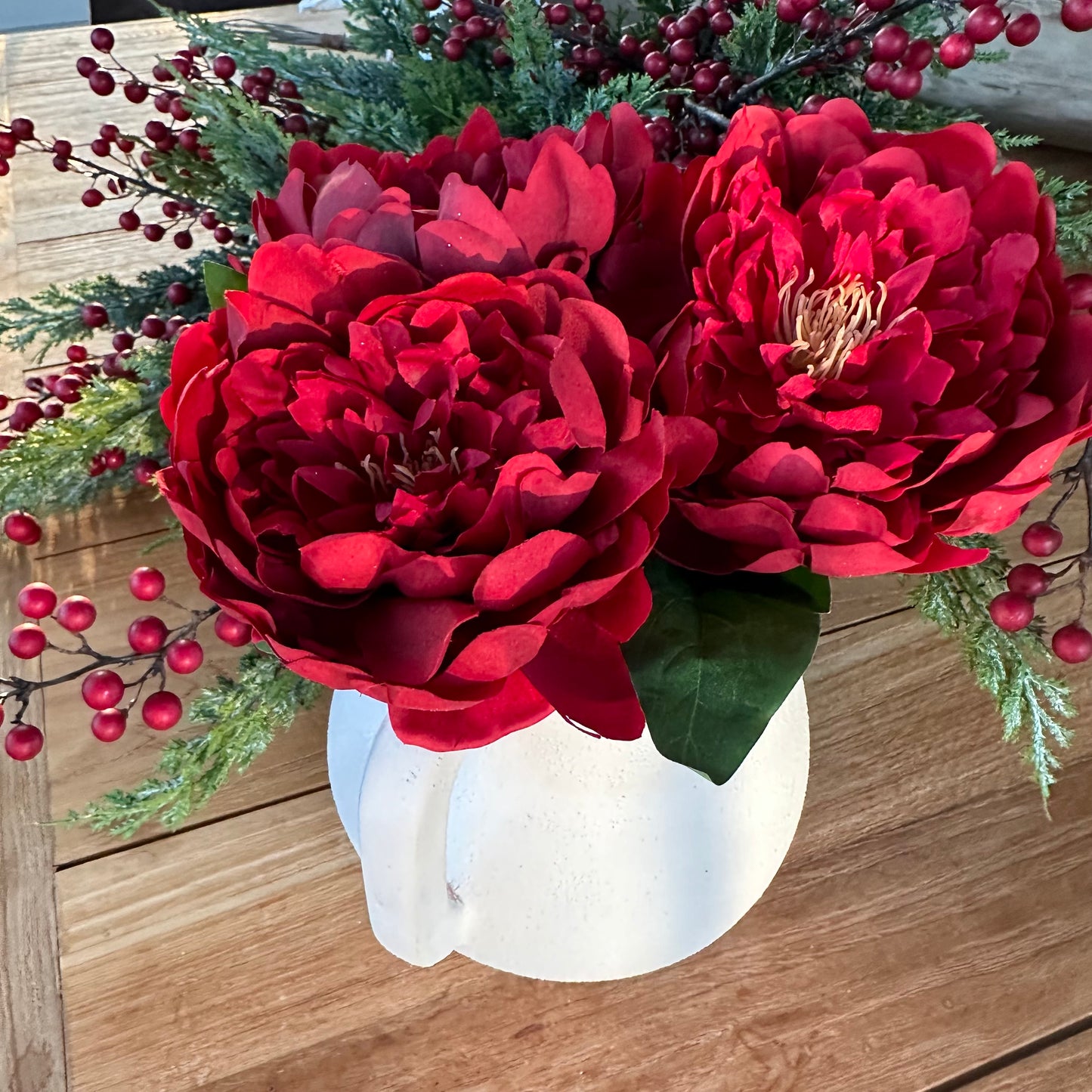 Set of 3 Real Touch Red Peony Stems