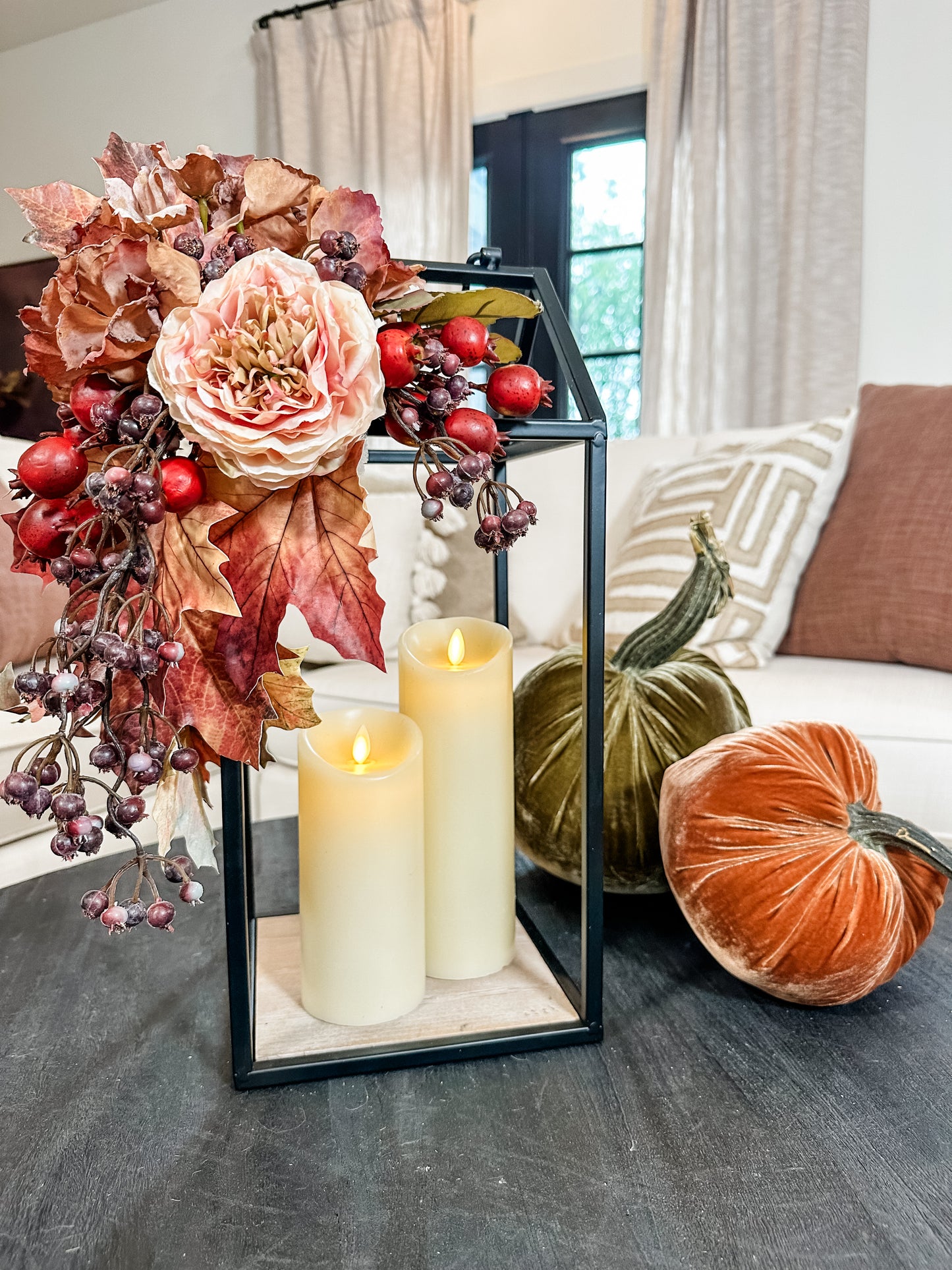 Silk Velvet Pumpkins with Natural Stems