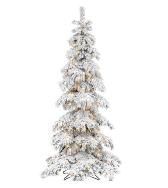 7.5' Downswept Lit Snowy Spruce Slim Tree